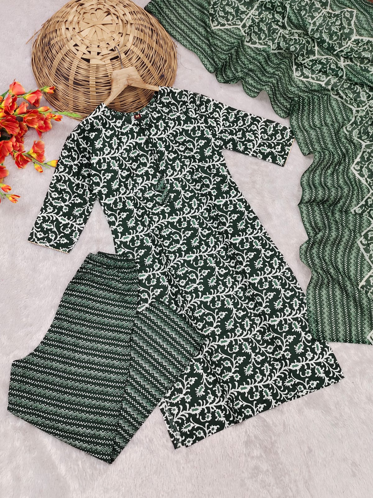 Shamal Printed Cotton Kurti With Bottom Dupatta Wholesale Shop In Surat